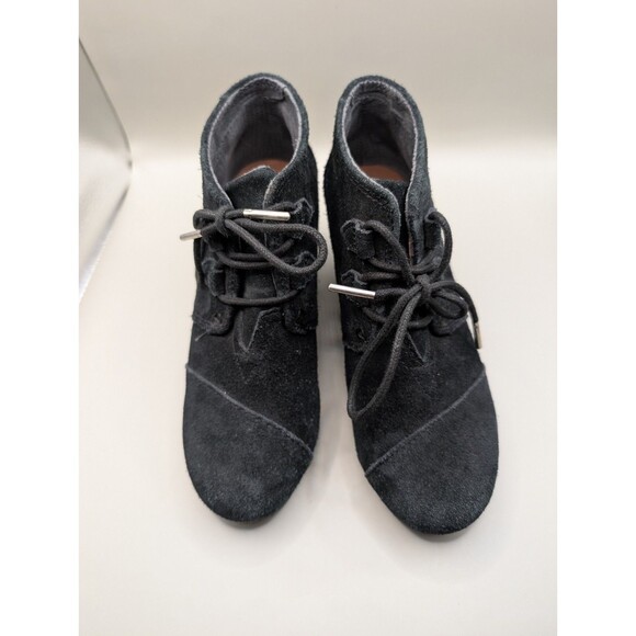 Toms Boots Womens Casual Desert Wedge Ankle Bootie Black Suede Lace Up Size 6 - Picture 11 of 12